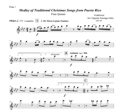 Medley of Traditional Christmas Songs from Puerto Rico for flute quintet | ScoreVivo