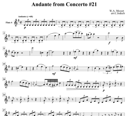 Andante from Concerto No 21 for flute sextet | ScoreVivo