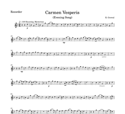 Carmen Vesperis for recorder solo | ScoreVivo