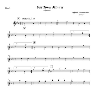 Old Town Minuet for flute quintet | ScoreVivo
