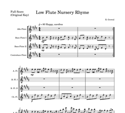 Low Flutes Nursery Rhyme for flute quartet | ScoreVivo