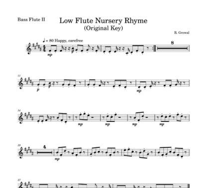 Low Flutes Nursery Rhyme for flute quartet | ScoreVivo