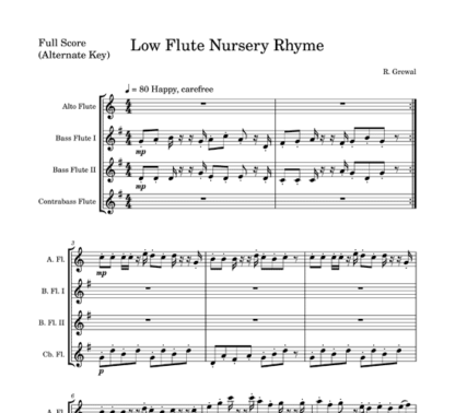 Low Flutes Nursery Rhyme for flute quartet | ScoreVivo