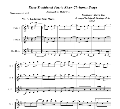 Three Traditional Puerto Rican Christmas Songs for flute trio | ScoreVivo