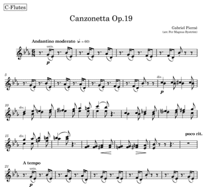 Canzonetta, Op 19 for clarinet solo and flute septet | ScoreVivo