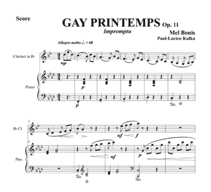 Gay Printemps, Op 11, Impromptu for clarinet and piano | ScoreVivo