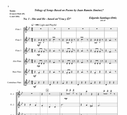 Trilogy of Songs for flute sextet and string bass optional - Image 2
